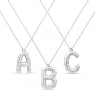 Allurez Personalized Helium Balloon Initial Letter Charm Pendant Necklace 14K White Gold