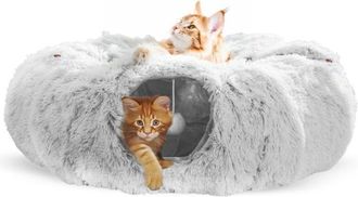OEM [nunca Usado] T&uacute;nel Para Gatos, T&uacute;nel Redondo Con Cama Acolchada, T&uacute;nel Para Gatos De Interior, Cesta Para Gatos