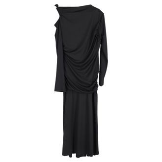 Victoria Beckham Ruched Detail Midi Dress in Black Polyester