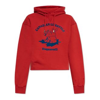 Dsquared2 Sweatshirt met Logo - Dames - Hoodies - Rood - L - Katoen - Hoodies & sweatvesten
