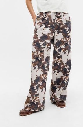 BDG Jaya Cow Print Wide Leg Jeans in Brown Cow at Nordstrom Rack, Size 27 X 32