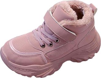 Generic Girls Winter Sneakers Lace-up Anti-Slip Thicken Fuzzy Lined Sport Shoes Outdoor Warm Running Shoes for 4 to 12 Years (Purple, 12 Little Child)