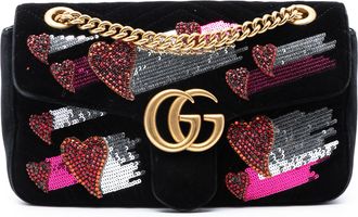 Gucci Pre-owned Womens Medium Gg Marmont Matelasse Velvet Sequin Embellished Shoulder Bag - Black Textile - One Size