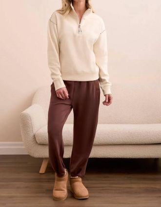 Tribal Farren French Terry Stitch-Accent Zip Funnel Neck Sweater In Moonstone