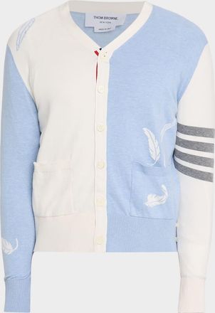 Thom Browne Mens Funmix Feather Jersey Intarsia Cardigan