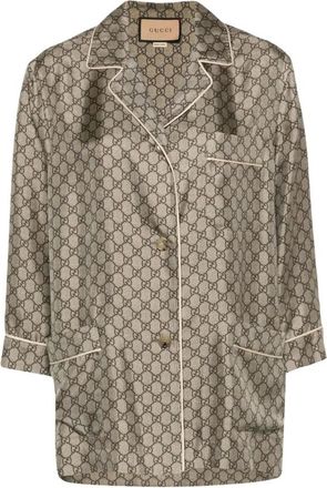 Gucci Shirts, female, Brown, Size: L GG Supreme Print Silk Shirt