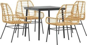 vidaXL vidaXL 5 Piece Garden Dining Set Brown Poly Rattan Glass