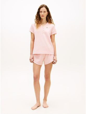Tommy Hilfiger Womens Henley T-Shirt & Short Sleep Set - Light/Pastel Pink - XL