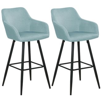 Beliani Conjunto De 2 Sillas De Bar De Estilo Moderno En Color Azul Claro Fabricadas En Terciopelo Con Patas De Metal Casmalia