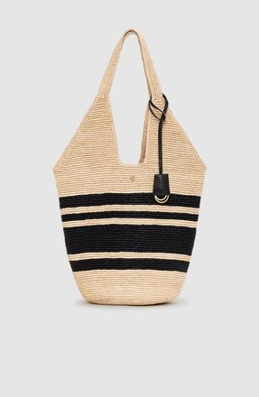 Anine Bing Leah Logo Hobo Bag in Black And Natural Stripe at Nordstrom