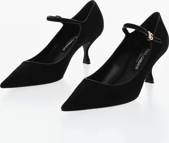 Dolce & Gabbana Suede Mary Jane Pumps with Monogram Strap, 6.5 cm Heel Dolce & Gabbana