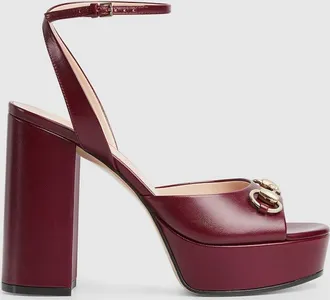 Gucci Womens Horsebit Platform Sandal, Bordeaux, Leather