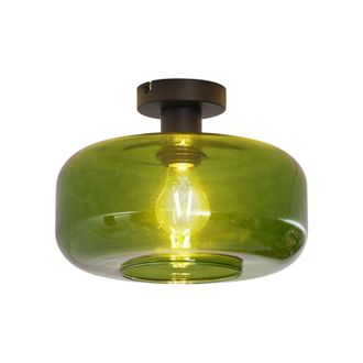 QAZQA Qazqa Retro/vintage L&aacute;mpara De Techo Retro Negra Con Cristal Verde - Bizle Met&aacute;lica /vidrio Redonda Adecuado Para Led Max. 1 X 15 Watt