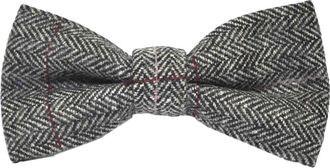 King & Priory Luxury Herringbone Pewter Grey Bow Tie, Tweed