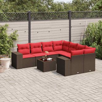 vidaXL Vidaxl Set Divani Da Giardino 9 Pz Con Cuscini Marrone In Polyrattan