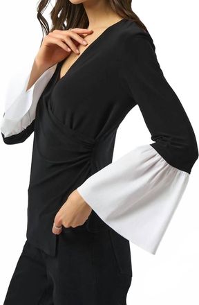 Joseph Ribkoff V-Neck Ruched Pullover In Black/vanilla
