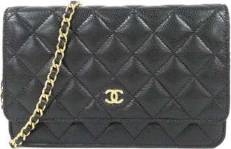 Chanel Black Bordeaux Grained Calfskin Chain/Shoulder Wallet (Pre-Owned)