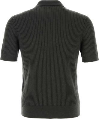 Gucci Mens Ribbed Wool-Cashmere Blend Polo Shirt Green