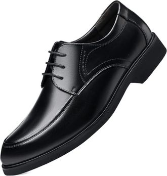 Generic Shoes Dress Oxford for Men Lace Up Apron Toe Derby Shoes Leather Rubber Sole Block Heel Non Slip Prom(9.5 UK) Black