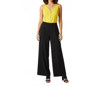 Carmen Marc Valvo Sleeveless Zip Neck Blouse In Yellow