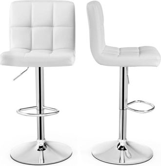 Costway Costway - 2 Taburetes De Bar Piel Sint&eacute;tica, Altura Ajustable 65-85 Cm, Asiento Giratorio De 360&deg;, Reposapi&eacute;s Y Base Met&aacute;lica Antideslizante, Taburete
