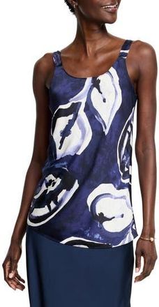 Nic+Zoe Watercolor Vines Scoop Neck Crepe Tank Top in Indigo Multi at Nordstrom Rack, Size X-Large