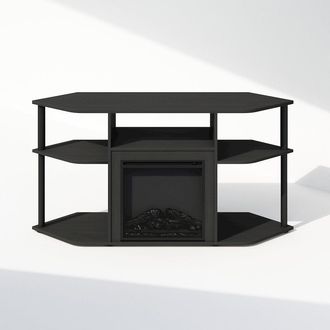 Furinno Decorative Electric Fireplace Corner TV Stand, Entertainment Center