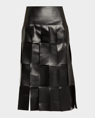 A.W.A.K.E. Faux Leather Multi-Rectangle Midi Skirt