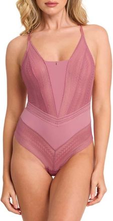Montelle Intimates Rosaline Geometric Lace Bodysuit in Rose at Nordstrom, Size Medium