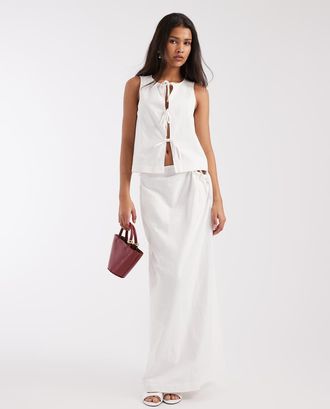 4th & Reckless Gonna lunga da mare bianca in cotone con laccetti laterali in coordinato-Bianco