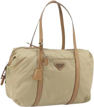 Prada Pre-owned Shoulder Bags, female, Beige, Size: ONE SIZE Pre-owned Nylon Shoulder Bag