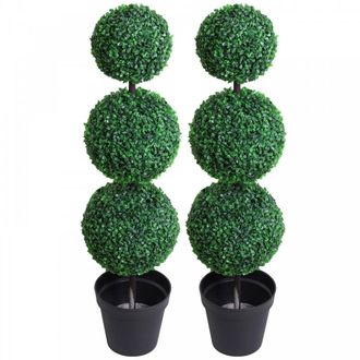 OUTSUNNY Set of 2 Artificial Topiary Trees - with Pot | TJ Hughes Green