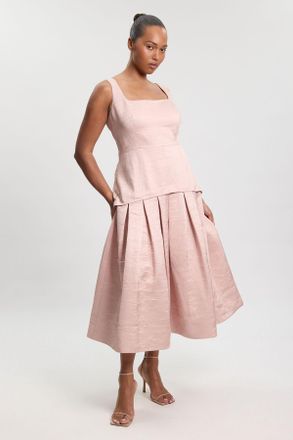 Karen Millen Womens Plus Size Textured Tailored Twill Full Skirt Midi Dress - Light Pink Viscose - Size 18 UK