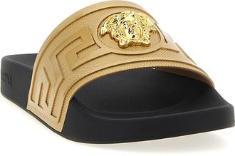 Versace Mens Gold Glass Slides Shoe