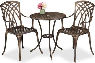 Relaxdays Relaxdays Garden Bistro Set, 3-Piece, Table & 2 Chairs, Antique Design, Patio Furniture, Outdoor Dining, Black/Bronze