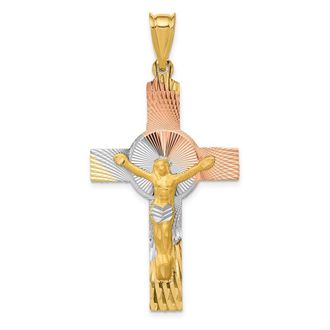 Diamond2Deal 14k Yellow Gold Rose White Rhodium Iona Crucifix Cross Pendant