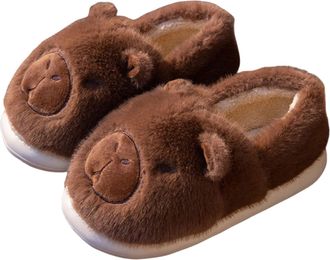 Generic Womens Cute Slippers Capybara Cotton Slippers Winter Home Non-slip Warm Fashion Comfort Slip on Outdoor Cartoon dark brown wrap heel 2.5/3.5 UK