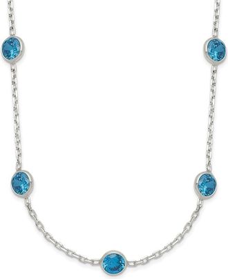 Diamond2Deal Sterling Silver 9-Station Blue Cubic Zirconia Necklace 18