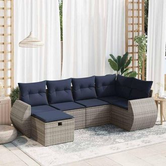 vidaXL Set De Muebles De Jard&iacute;n 6 Pzas Y Cojines Rat&aacute;n Sint&eacute;tico Gris Vidaxl