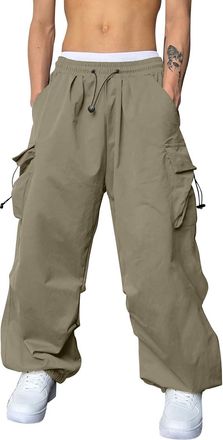 Generic Mens Baggy Cargo Pants Tracksuit Bottoms Gym Sports Trousers Casual Parachute Pants Elasticated Waist Drawstring Loose Fit Classic-Fit Harem Joggers w