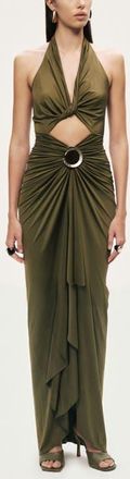 Nocturne Cut-Out Halter Maxi Dress in Olive Green at Nordstrom, Size X-Large Eu