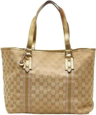 Gucci Pre-owned Tote Bags, female, Brown, Size: ONE SIZE Pre-owned Canvas Tote Bag
