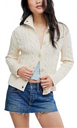 Free People Cable Collar Cardigan In Clean Ivory