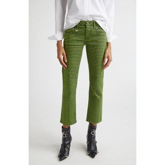 R13 Boy Straight Leg Crop Jeans in Neon Green Houndstooth at Nordstrom, Size 27