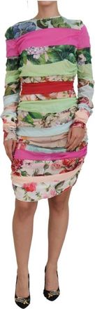 Dolce & Gabbana Luxe Bloemen Zijden Bodycon Jurk - Dames - Korte kleedjes - Veelkleurig - L - Leer - Kleedjes