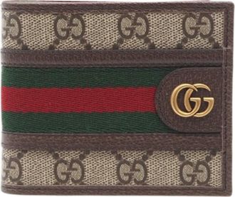 Gucci Beige Brown Green Red Color Coated Canvas Wallet (Bi-Fold) (Pre-Owned)