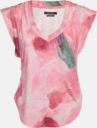 Isabel Marant Pink Floral Print Jersey V-Neck T-Shirt