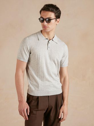 Oliver Brown Polo Shirt with Pointelle Detail - Light Grey
