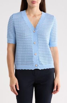 Nanette Lepore Short Sleeve Open Stitch Cardigan in Ocean Blue at Nordstrom Rack, Size Medium