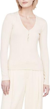 Vince V-Neck Rib Henley Top in Birch at Nordstrom Rack, Size X-Large